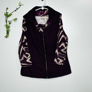 Chico’s Purple Quilted Vest and matching purple beige patterned shirt